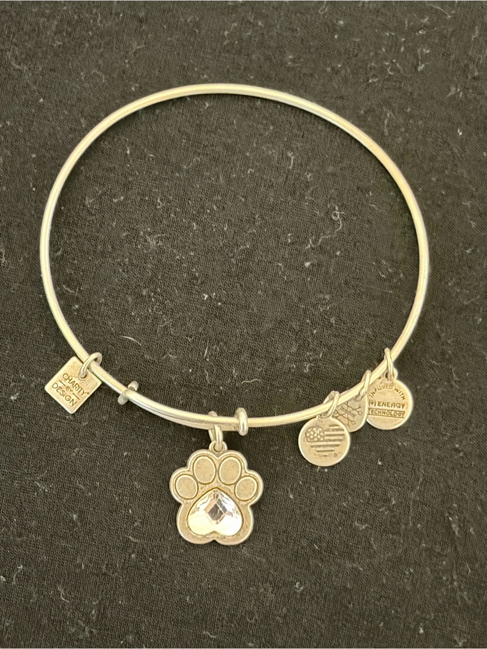 Alex and Ani 2019 Silver Paw Charm Bangle Bracelet for Dogs - Crystal Accent